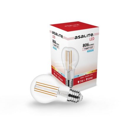 Asalite LED Izzó A60 filament gömb E27 7W 4000K (806 lumen)